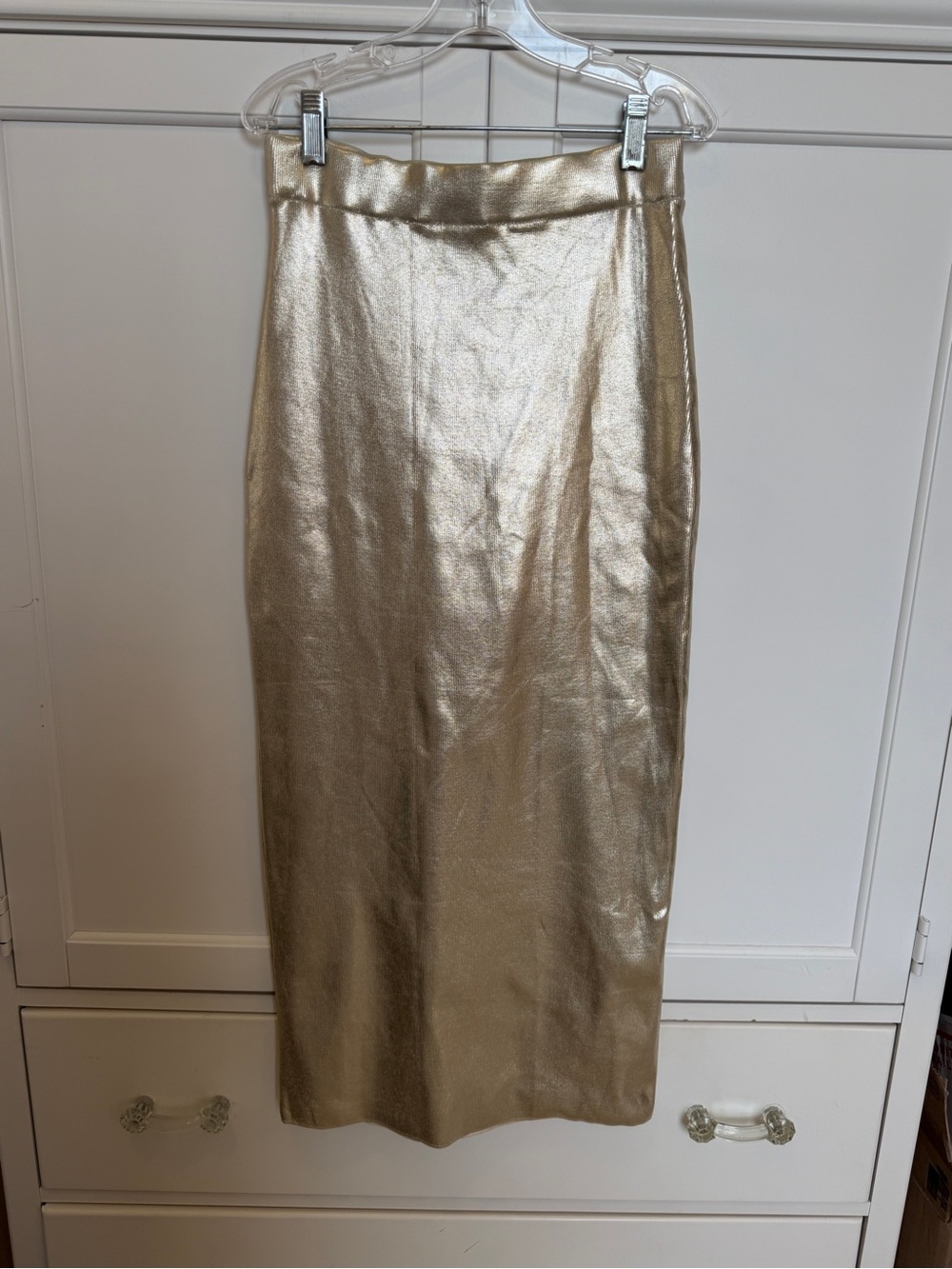 Zara Metallic Gold Faux Leather Midi Skirt NWT S